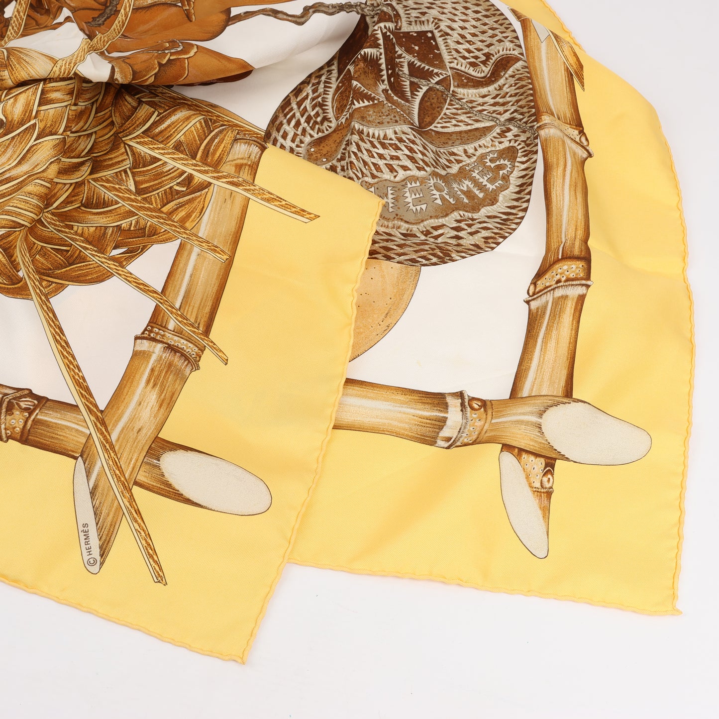 Carré Hermès Carré 90 « Jardin Créole » 100 % soie jaune