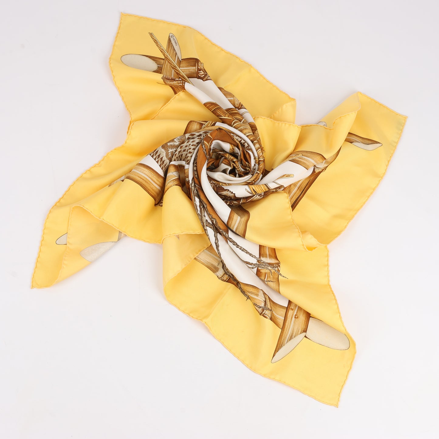 Carré Hermès Carré 90 « Jardin Créole » 100 % soie jaune