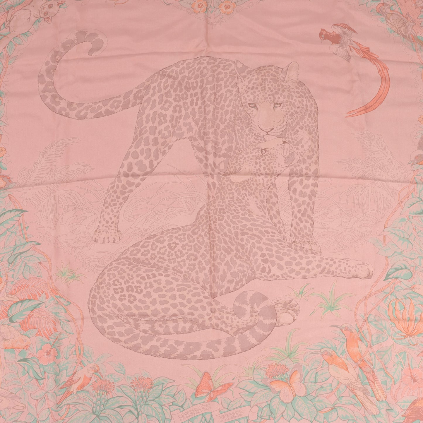 Hermès Carré 90 "JUNGLE LOVE" 100% Silk Scarf in Pink