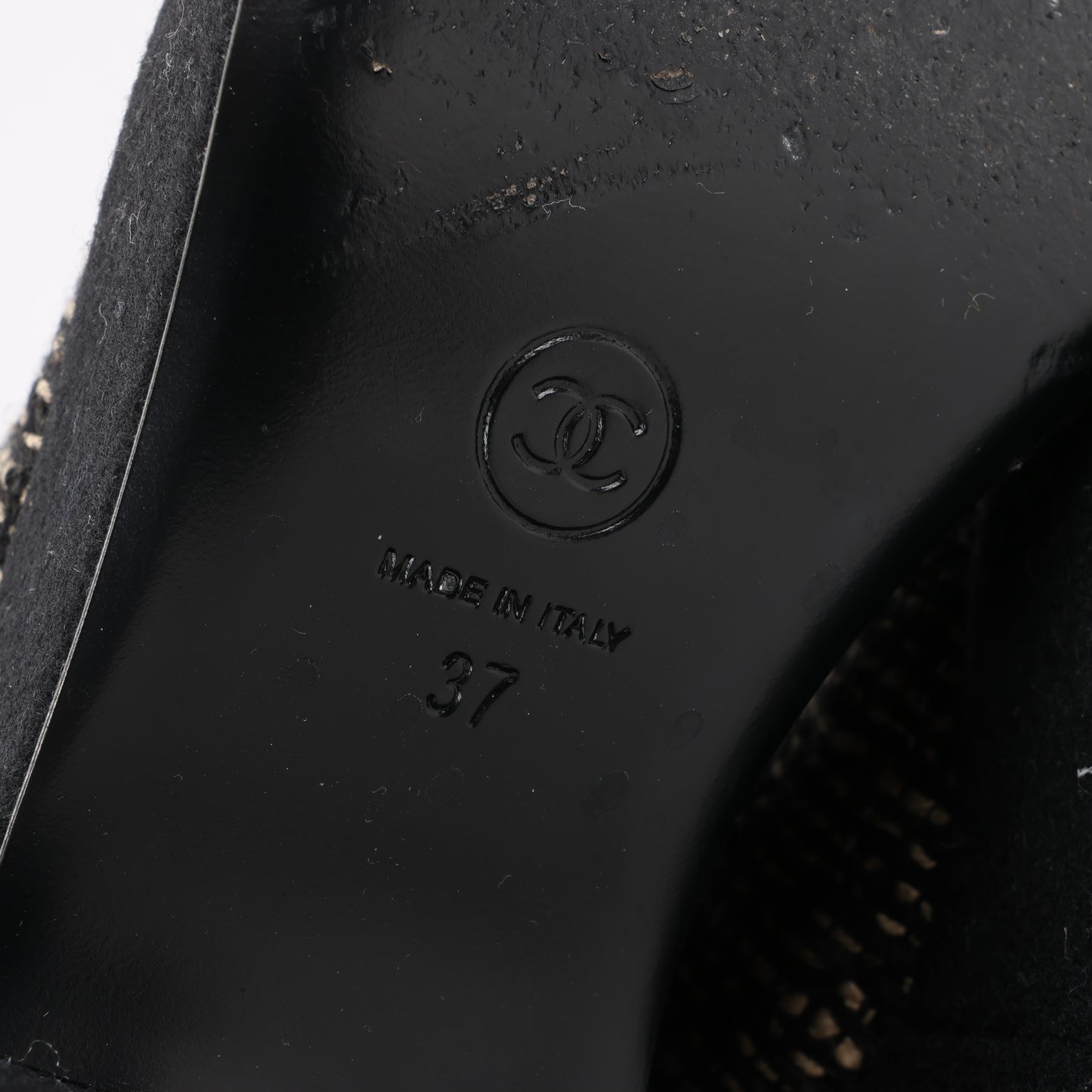 Bottes CHANEL Coco Tweed Felt Mark en cuir et tissu G31378, noir et beige, pointure 37
