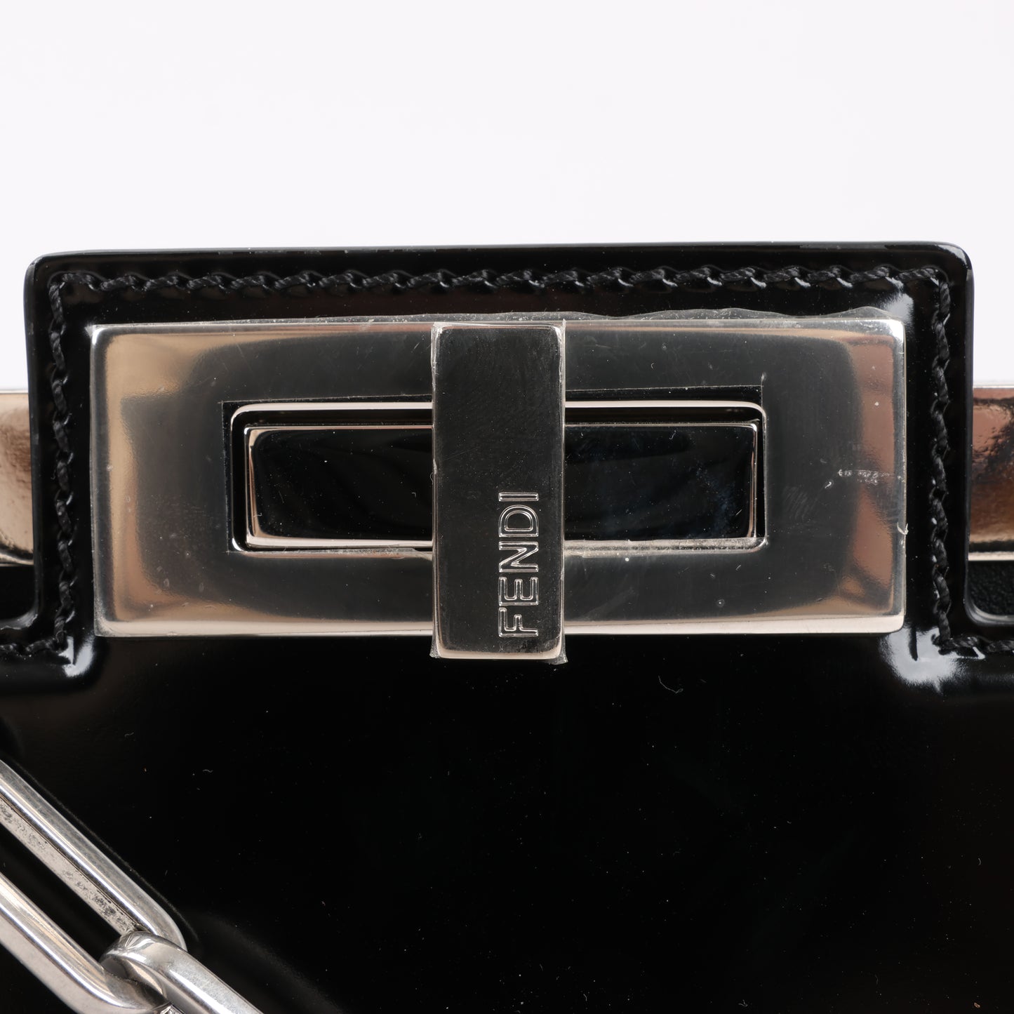 Fendi Peekaboo Cuts Patent Leather Chain Shoulder Bag in Black 8BN340