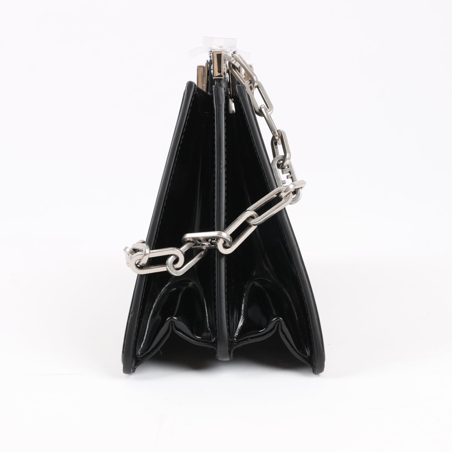 Fendi Peekaboo Cuts Patent Leather Chain Shoulder Bag in Black 8BN340