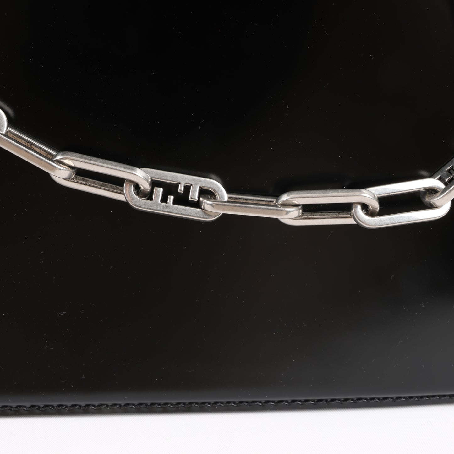 Fendi Peekaboo Cuts Patent Leather Chain Shoulder Bag in Black 8BN340