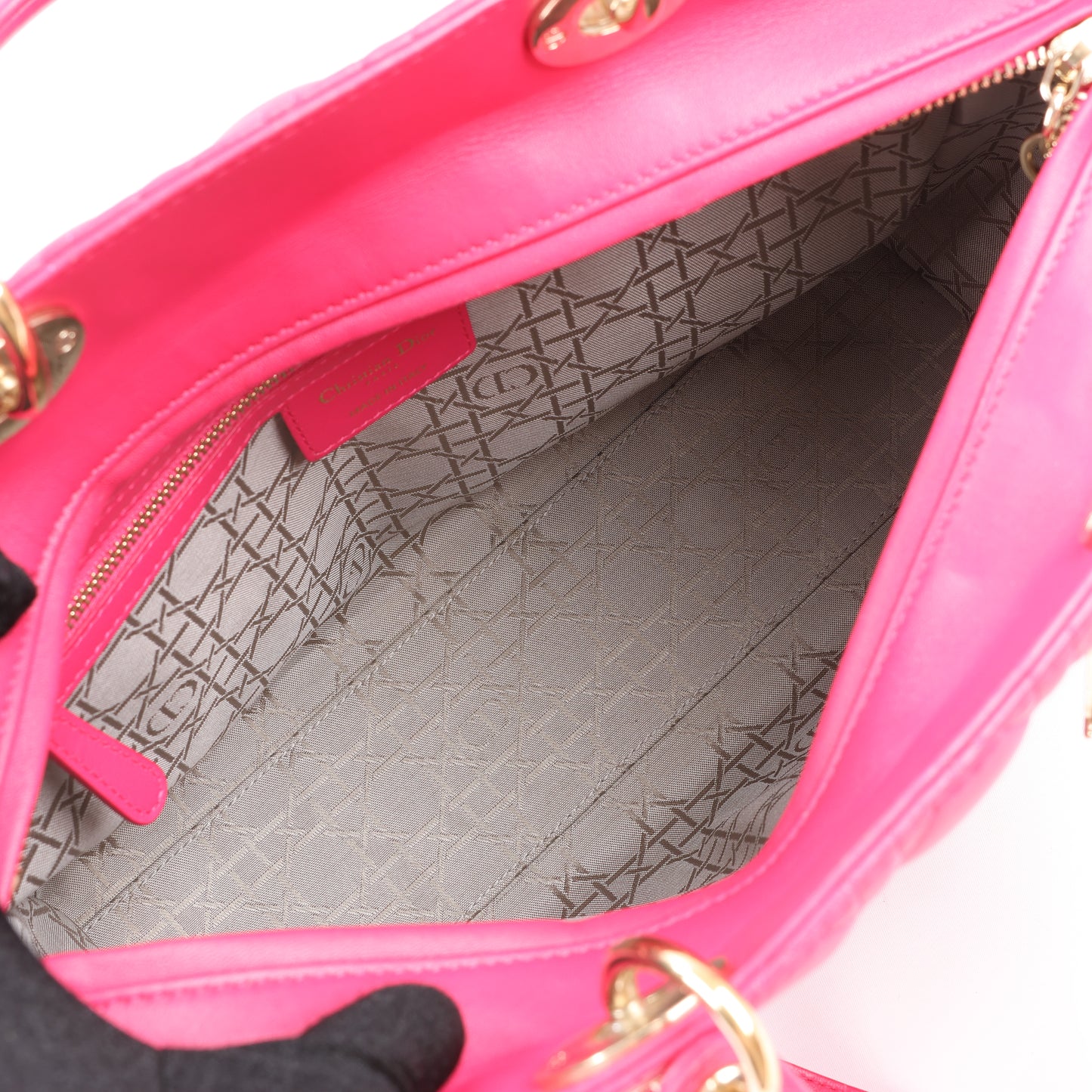 Grand sac à main double usage en cuir rose Christian Dior Lady Dior Cannage