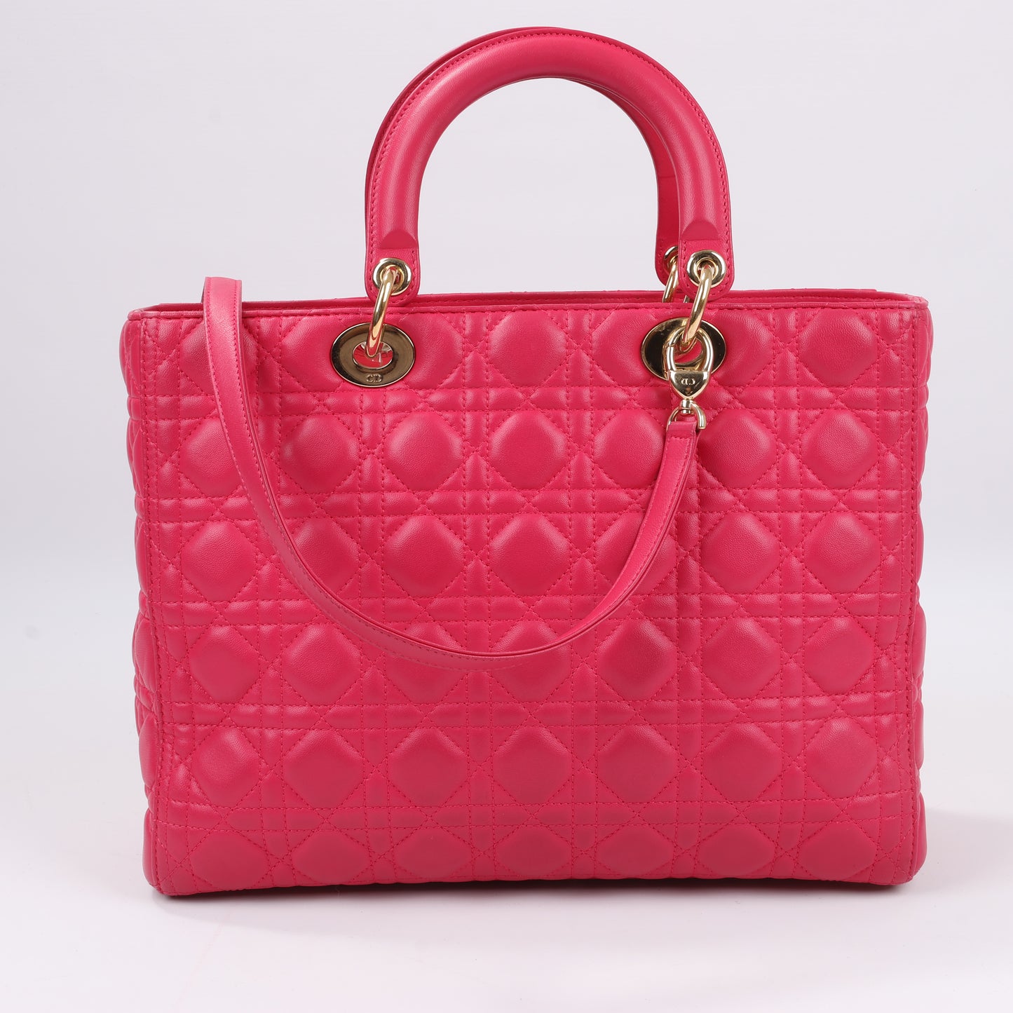 Grand sac à main double usage en cuir rose Christian Dior Lady Dior Cannage