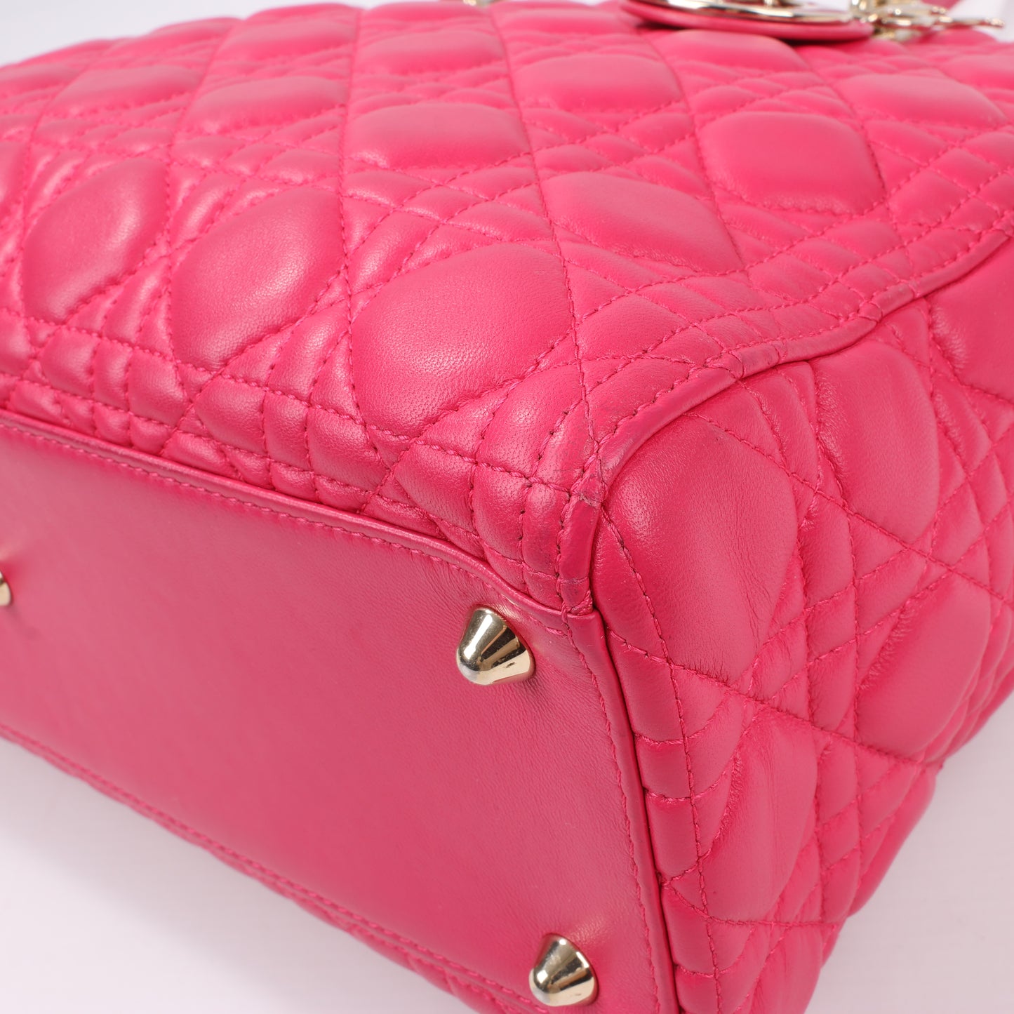 Grand sac à main double usage en cuir rose Christian Dior Lady Dior Cannage