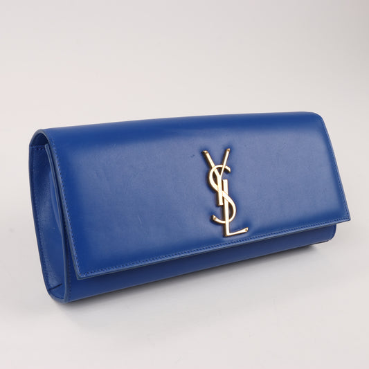 Saint Laurent Paris Kate Monogramme Smooth Leather Clutch in Blue Majorelle