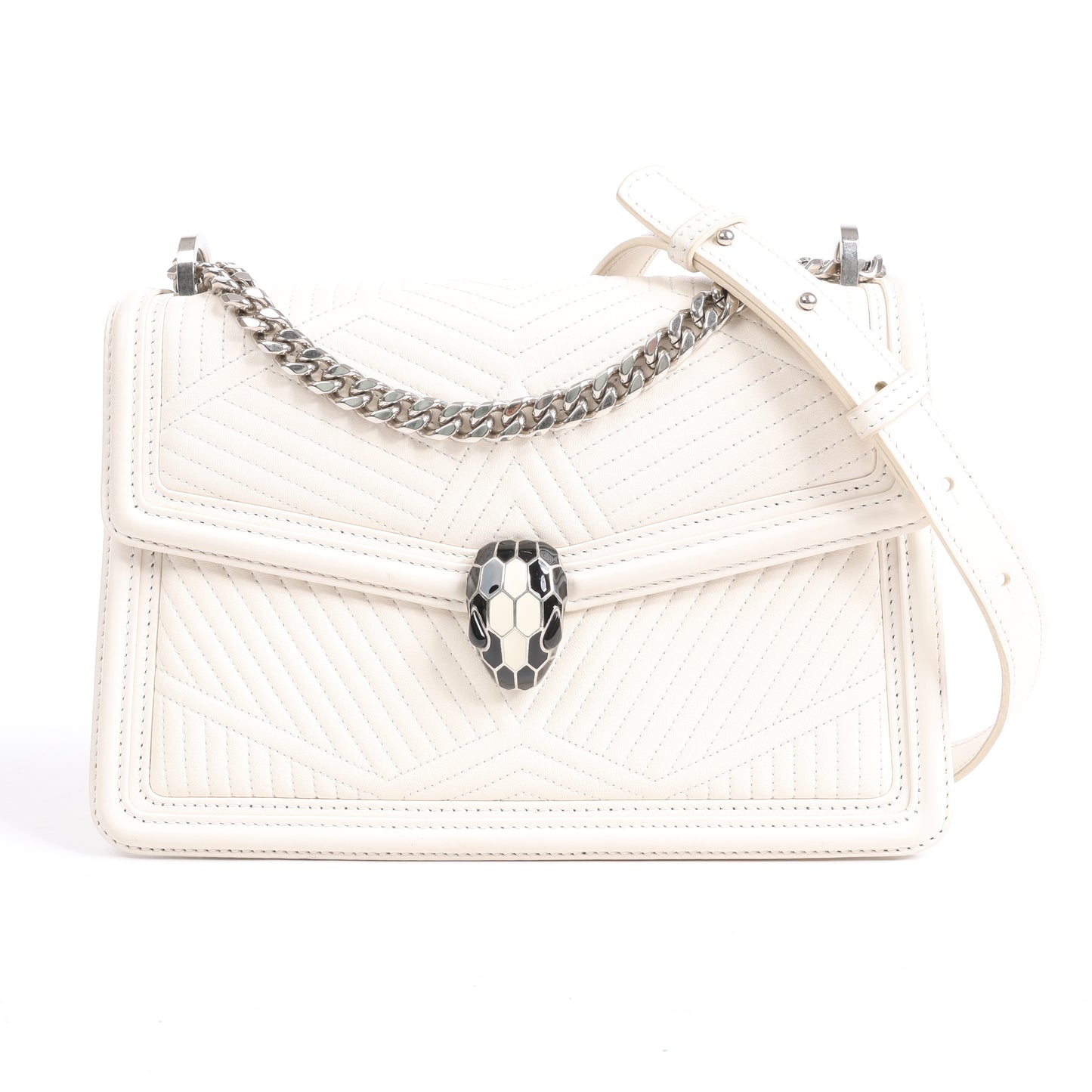 BVLGARI Serpenti Leather Chain Shoulder Bag in White