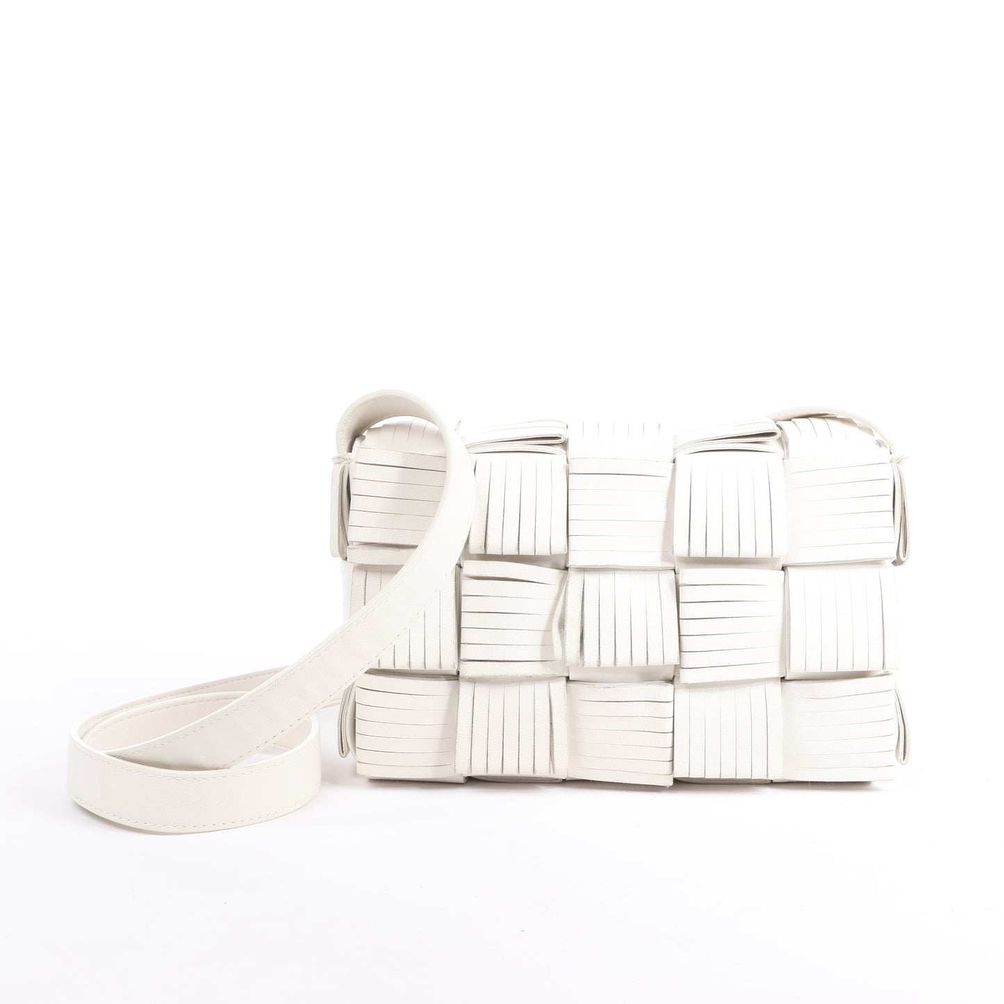Bottega Veneta Maxi Intrecciato Cassette Leather Shoulder Bag in White