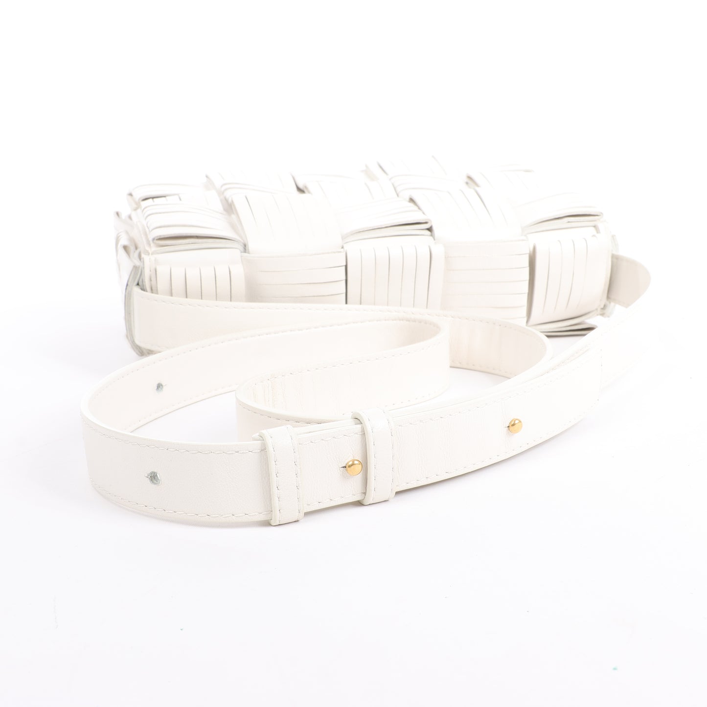 Bottega Veneta Maxi Intrecciato Cassette Leather Shoulder Bag in White