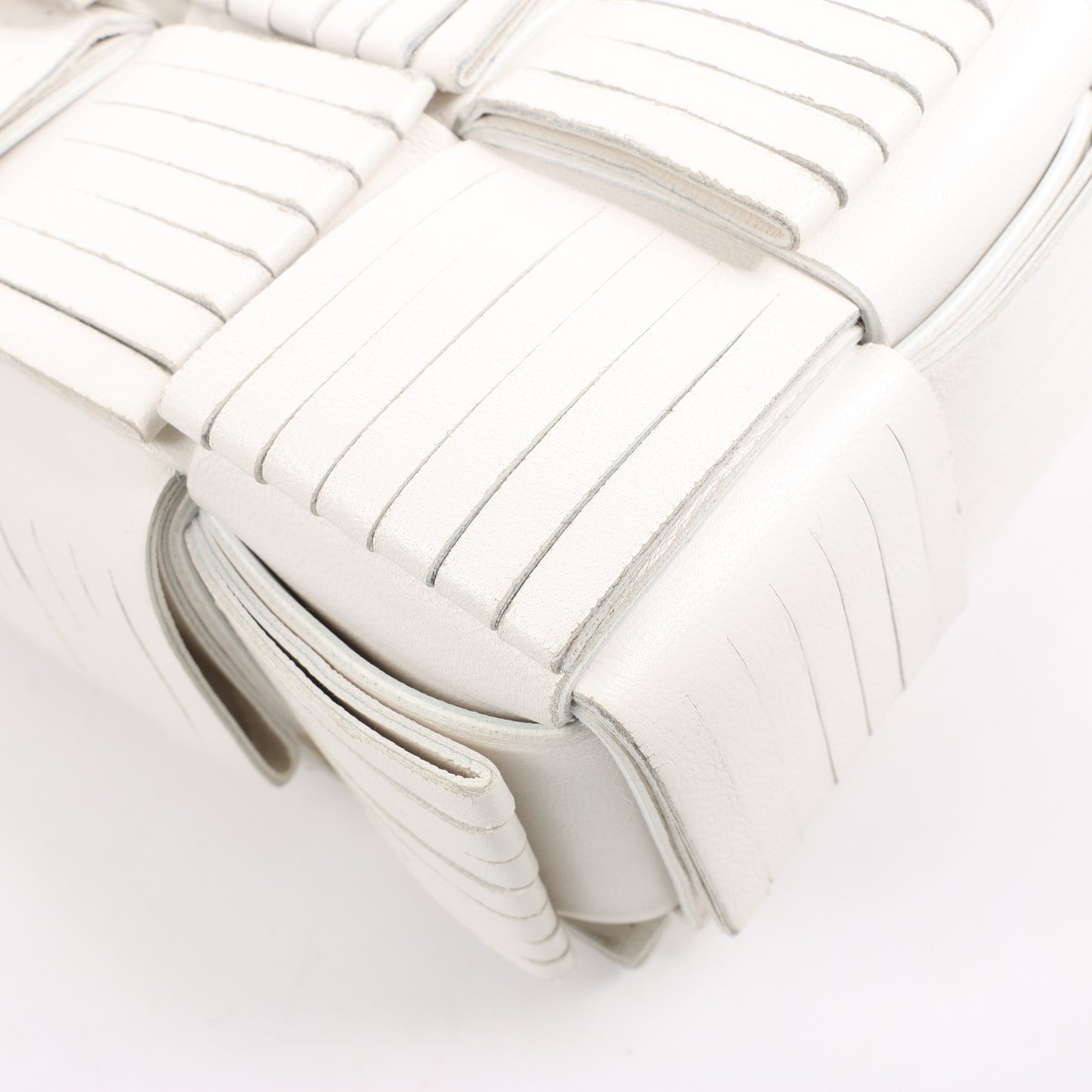 Bottega Veneta Maxi Intrecciato Cassette Leather Shoulder Bag in White