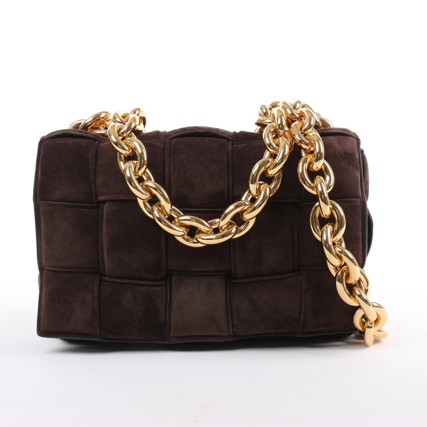 Bottega Veneta Sac à bandoulière en daim Intrecciato Maxi Cassette à chaîne rembourrée en marron