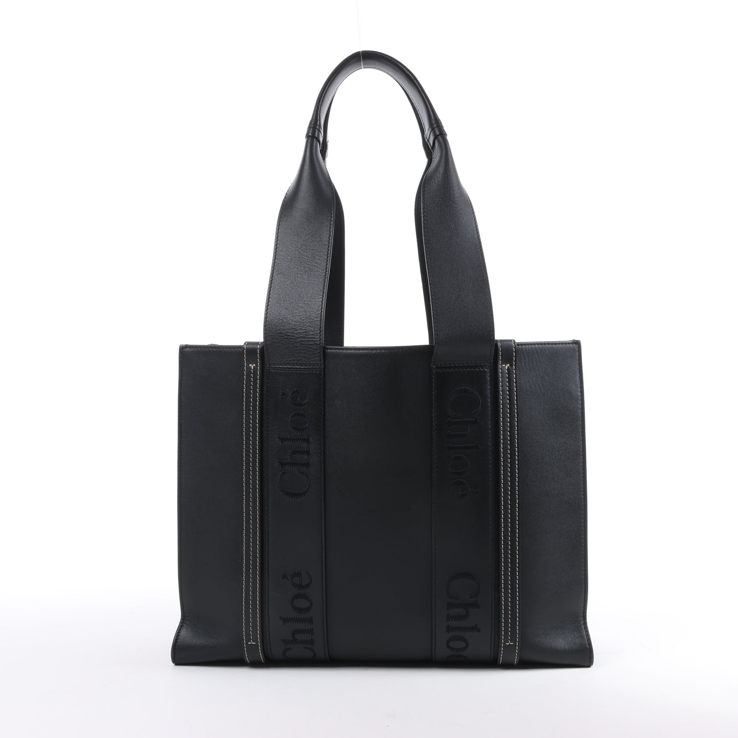 Sac cabas Chloé Woody Medium en cuir noir
