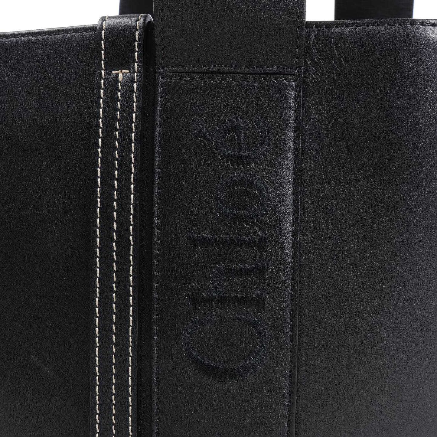 Sac cabas Chloé Woody Medium en cuir noir