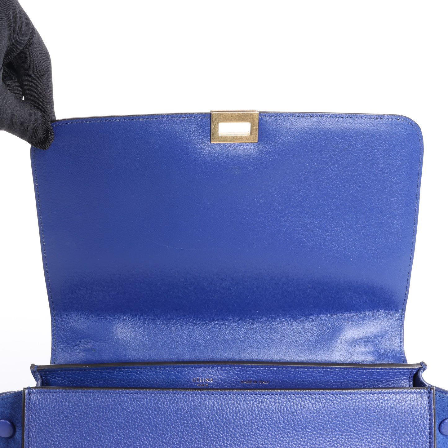 Sac à main double sens en cuir et daim trapèze CELINE bleu