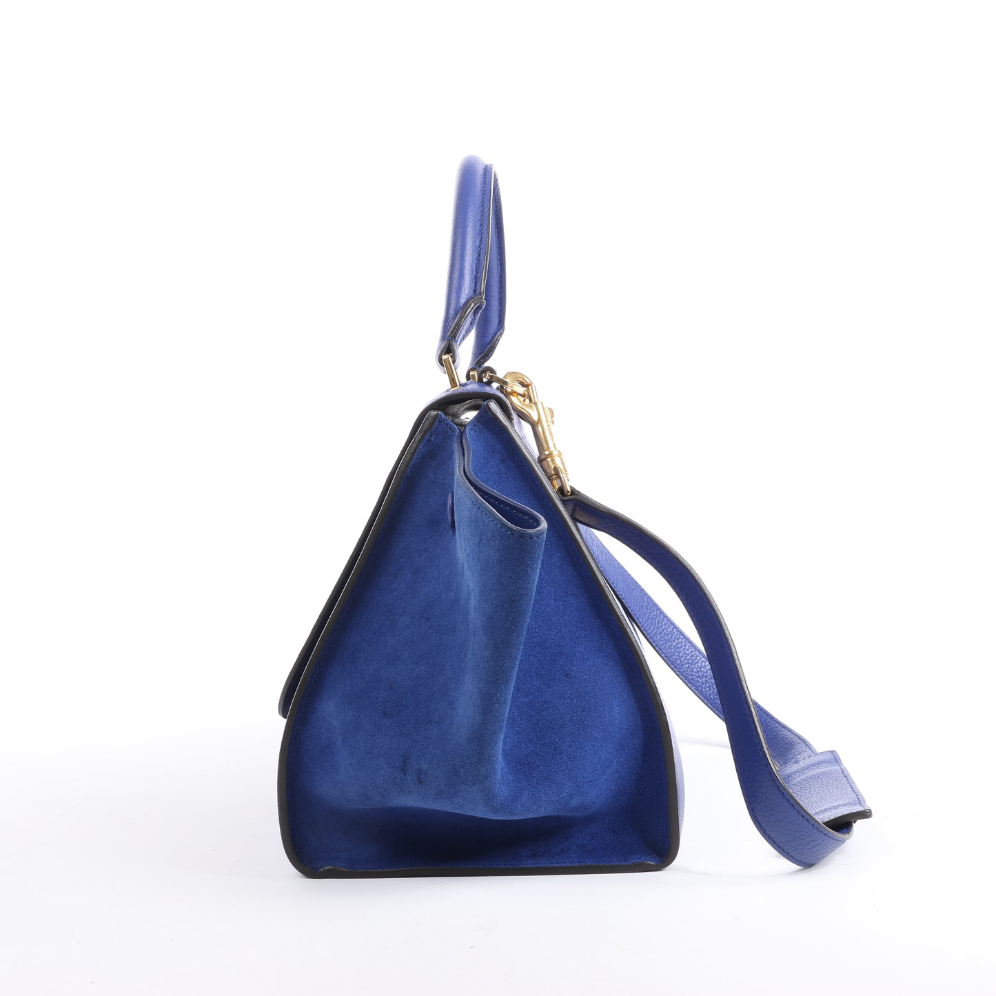 Sac à main double sens en cuir et daim trapèze CELINE bleu