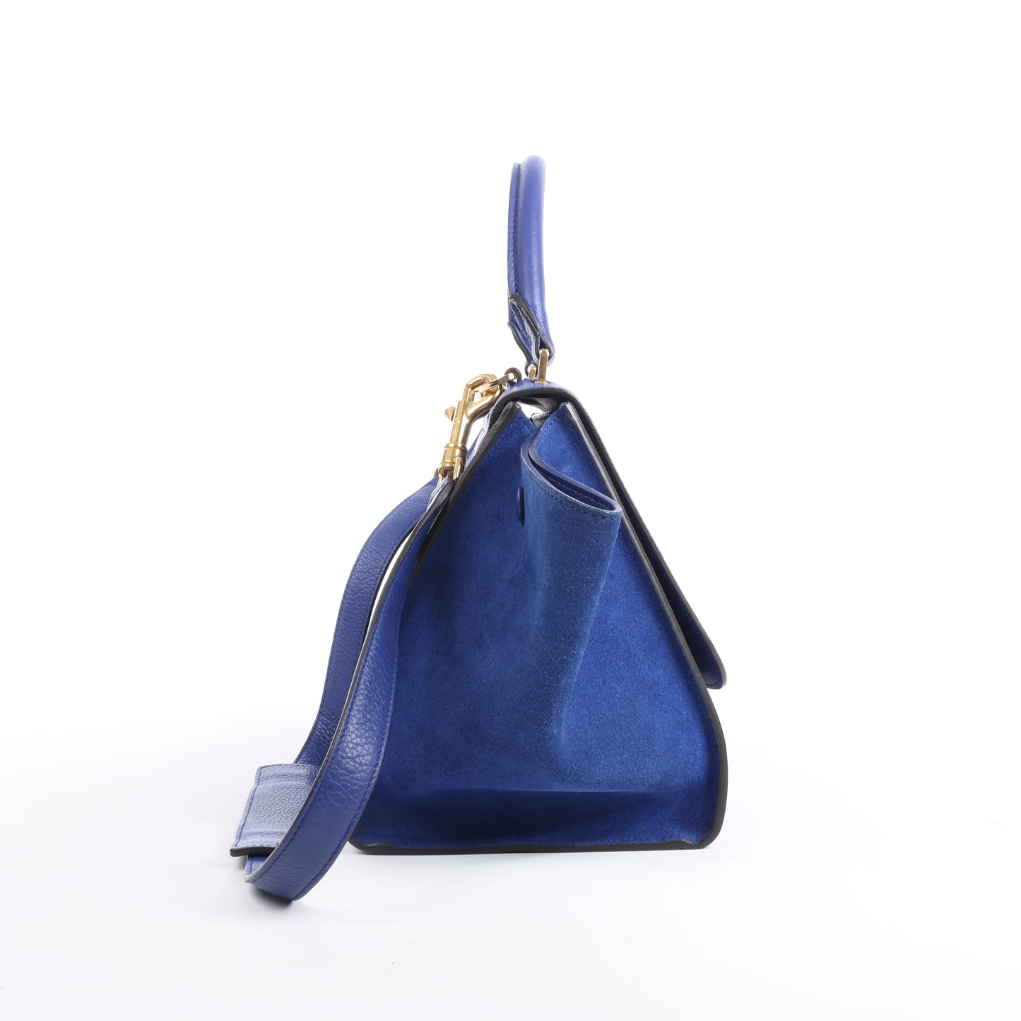 Sac à main double sens en cuir et daim trapèze CELINE bleu
