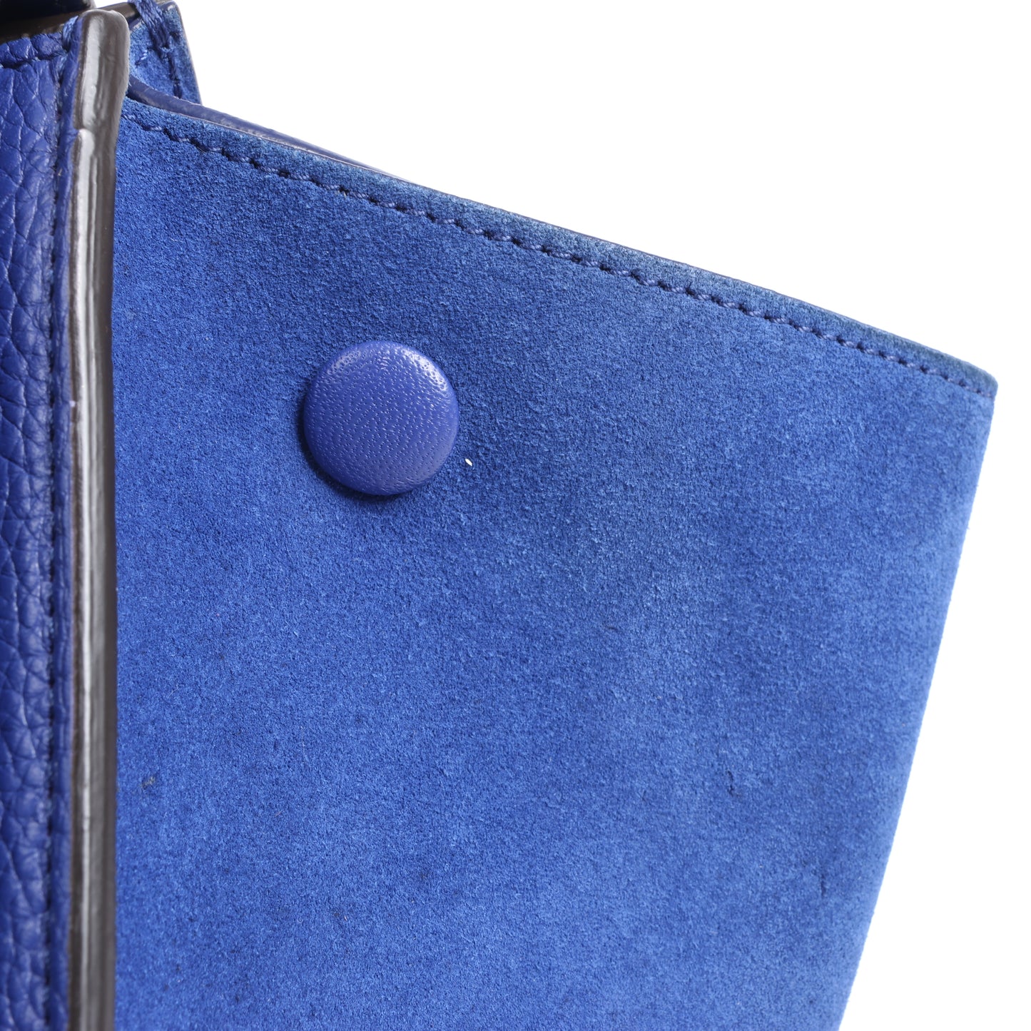 Sac à main double sens en cuir et daim trapèze CELINE bleu