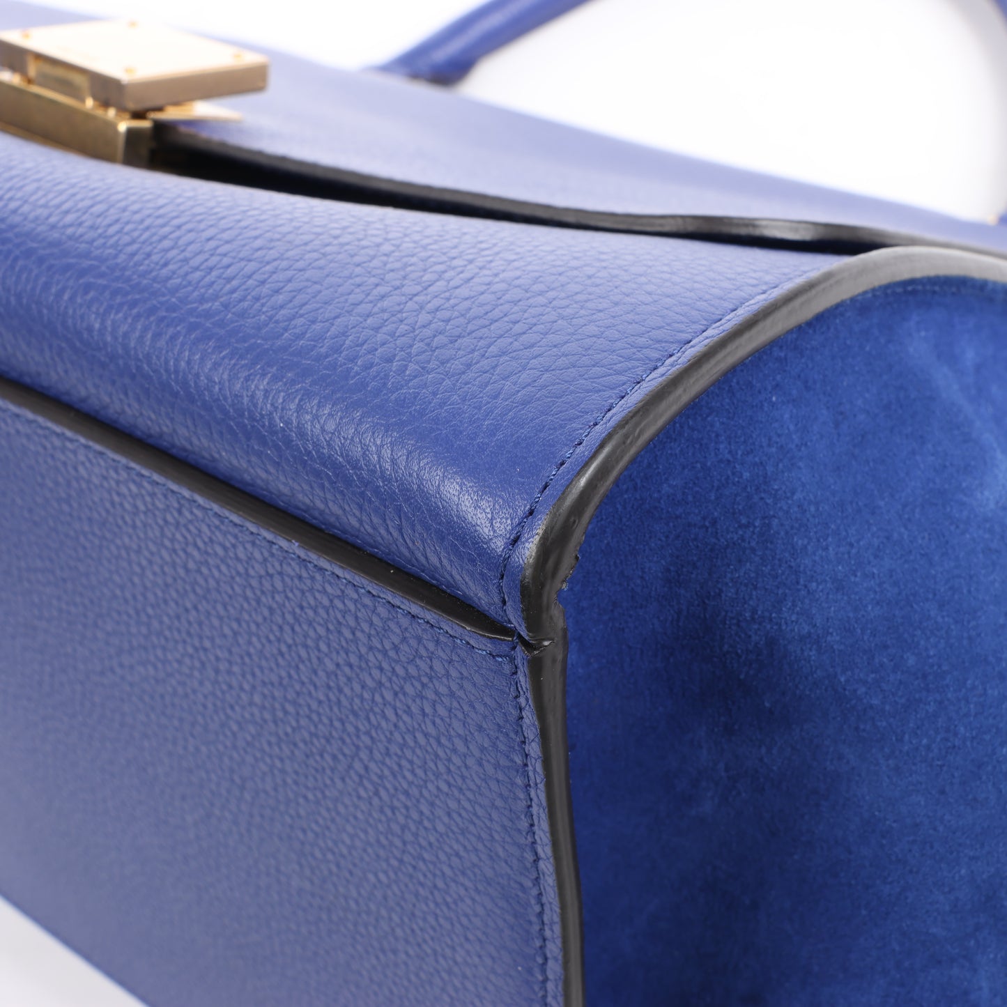 Sac à main double sens en cuir et daim trapèze CELINE bleu