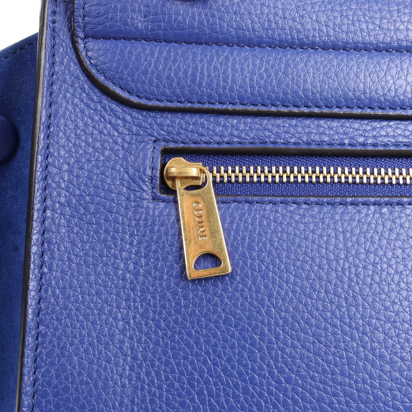 Sac à main double sens en cuir et daim trapèze CELINE bleu