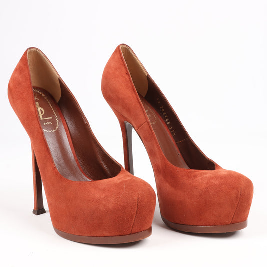 Saint Laurent Tribute Two Brown Suede Pumps Size 37.5 EU