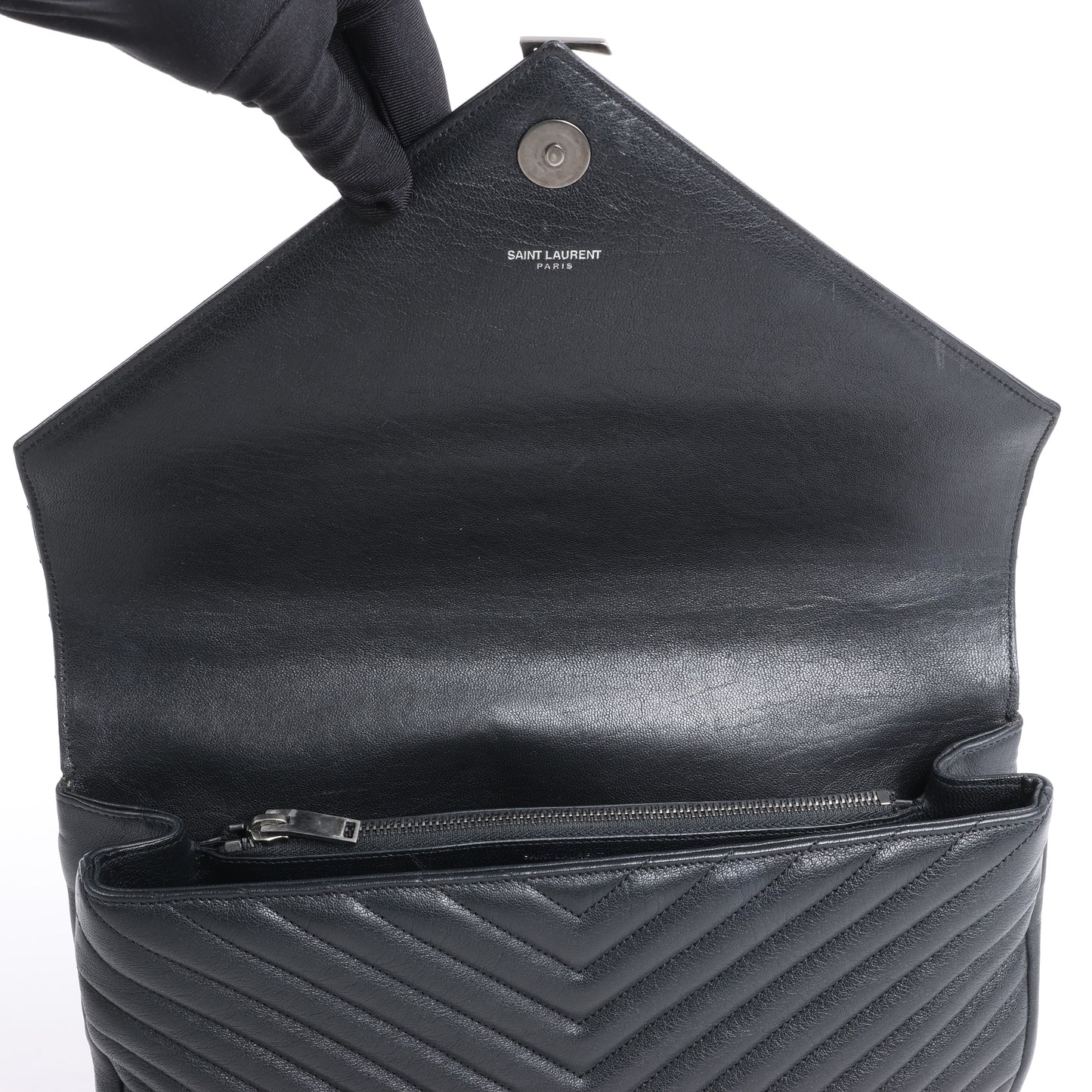 Saint Laurent Paris College Leather Chain Shoulder Bag in Black