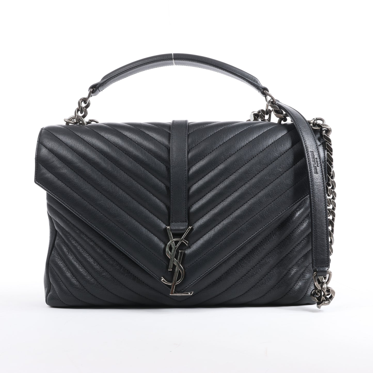 Saint Laurent Paris College Leather Chain Shoulder Bag in Black