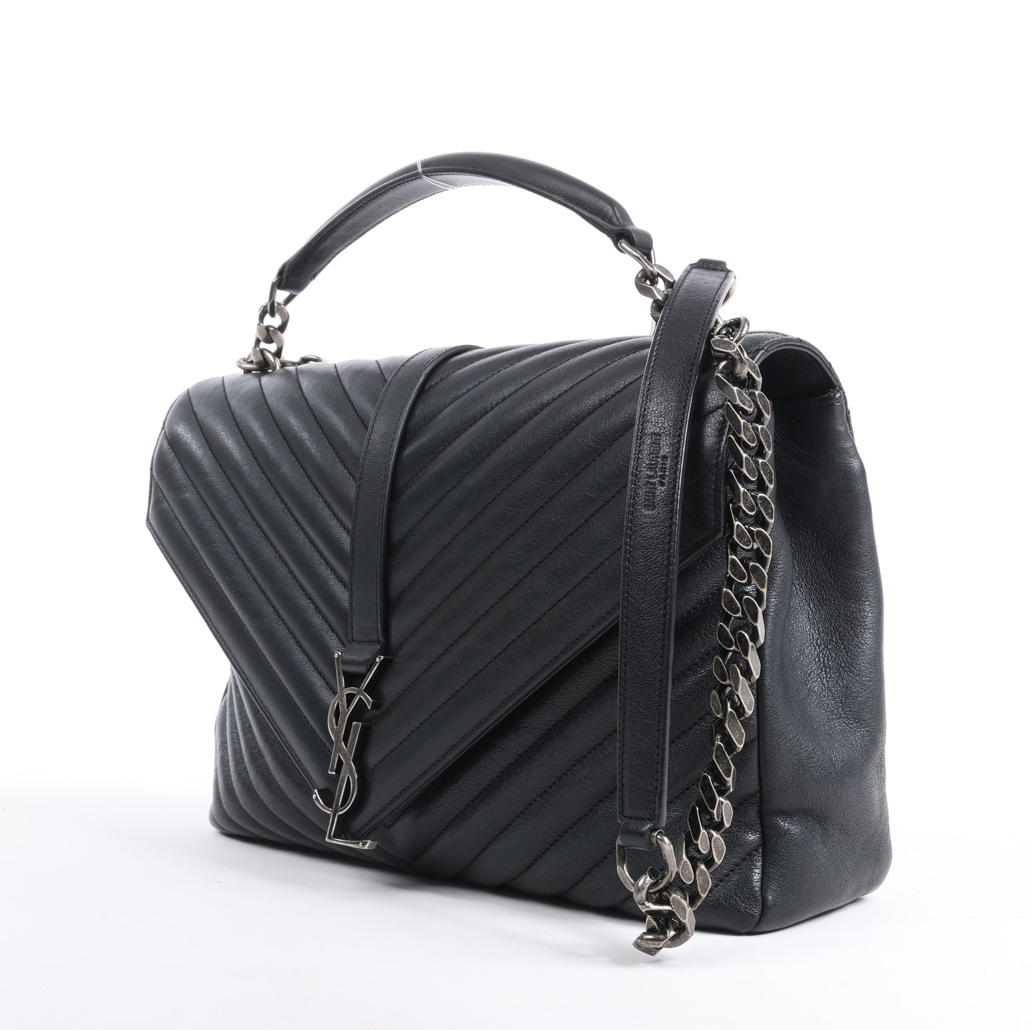 Saint Laurent Paris College Leather Chain Shoulder Bag in Black