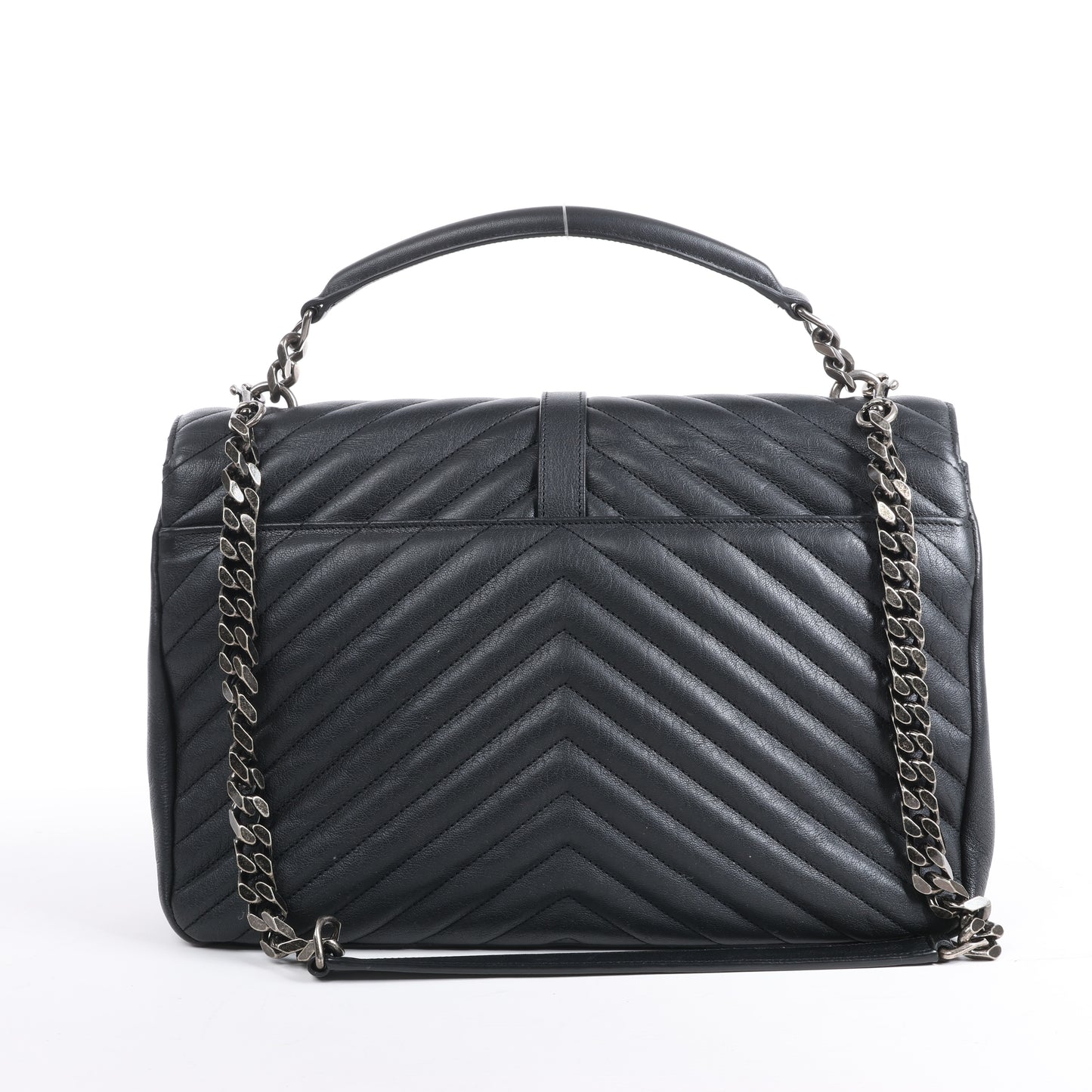 Saint Laurent Paris College Leather Chain Shoulder Bag in Black