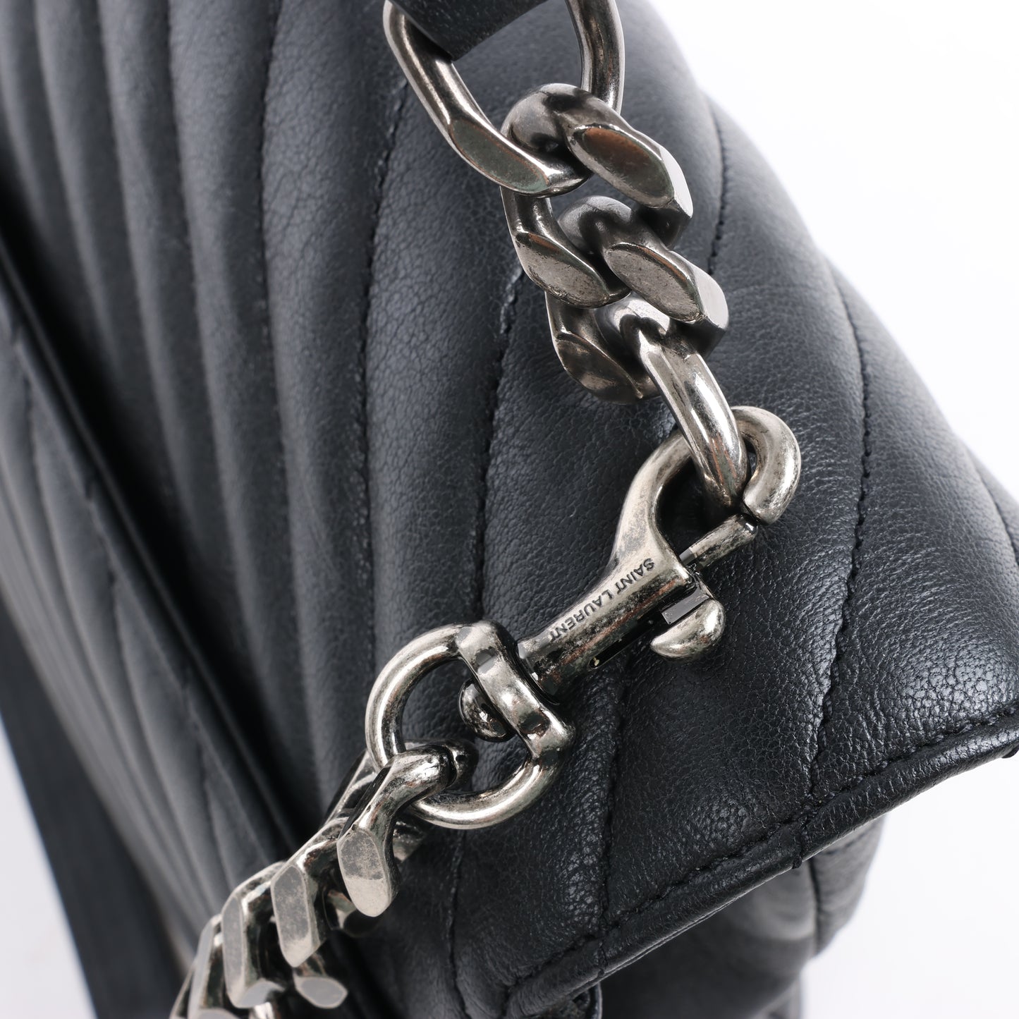 Saint Laurent Paris College Leather Chain Shoulder Bag in Black