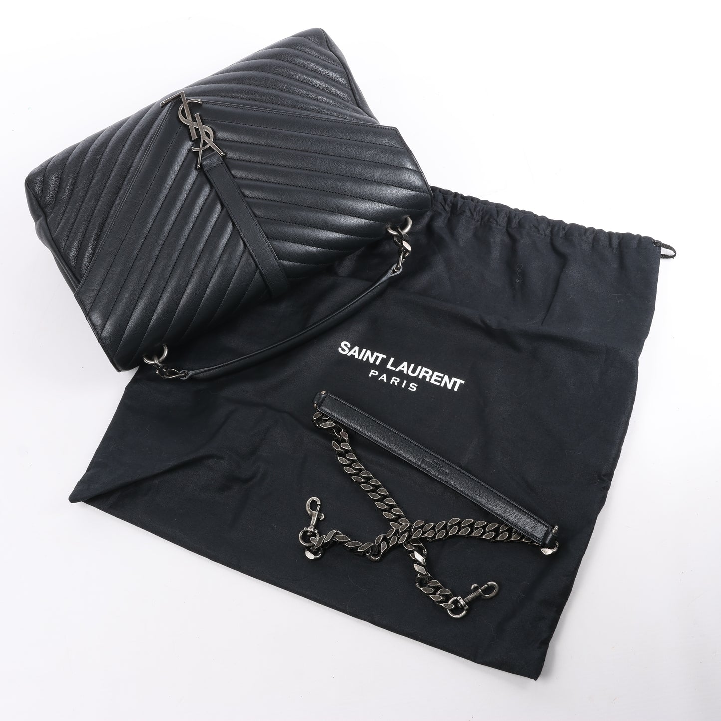 Saint Laurent Paris College Leather Chain Shoulder Bag in Black