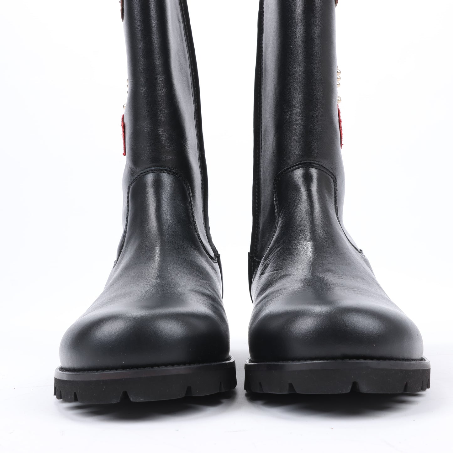 Bottes en cuir Dolce & Gabbana noires et rouges avec patch à paillettes, taille 37 EU
