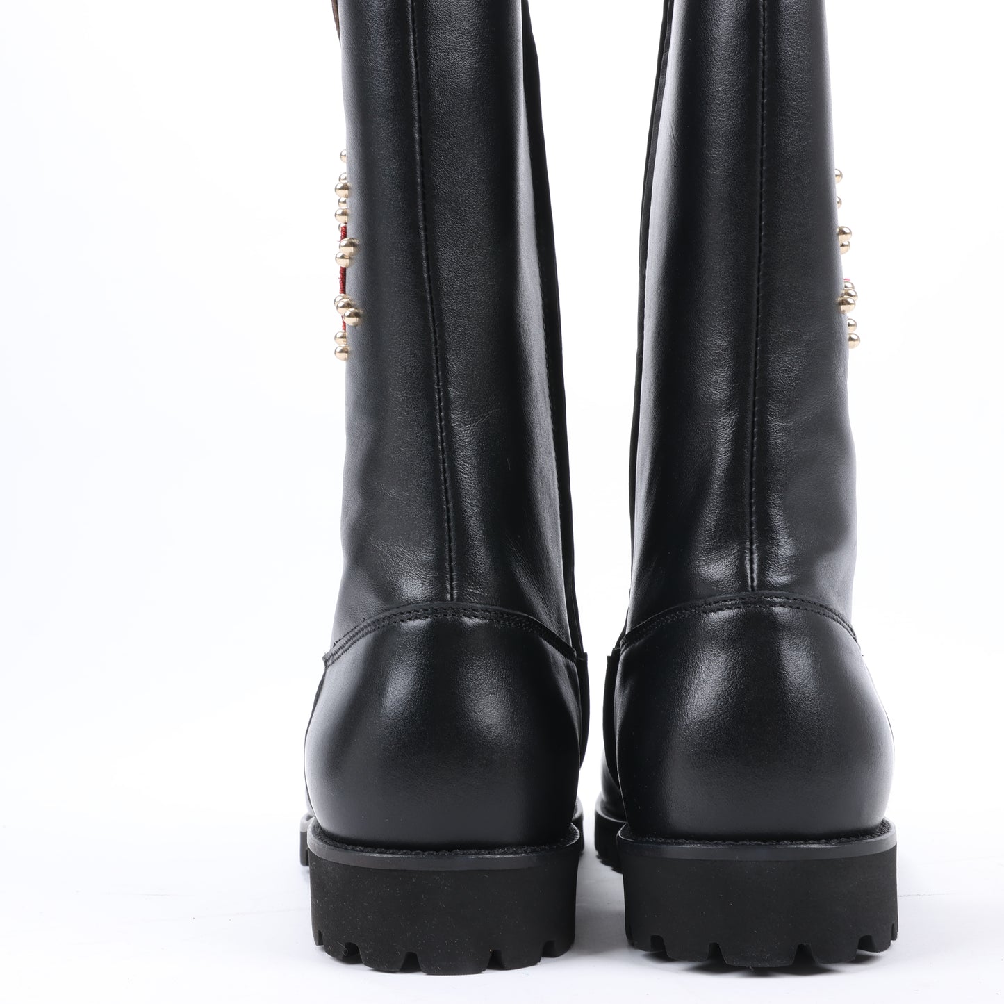 Bottes en cuir Dolce & Gabbana noires et rouges avec patch à paillettes, taille 37 EU