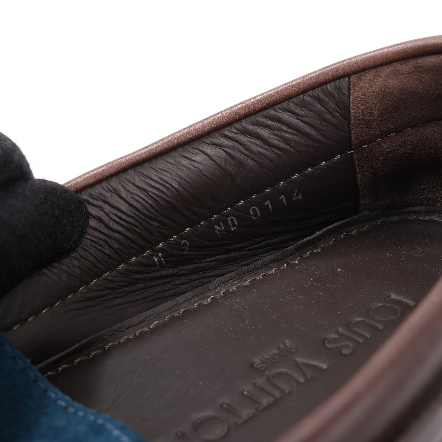 Louis Vuitton 14 years Suede Driving Loafers in Navy x Brown, Size 43 EU, ND0114