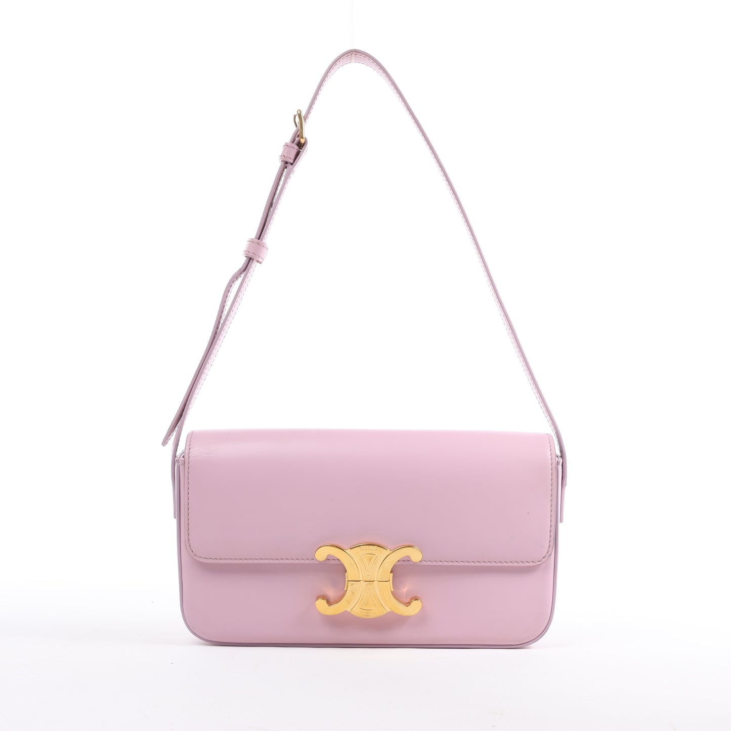 Petit sac à bandoulière en cuir lisse Celine Triomphe rose