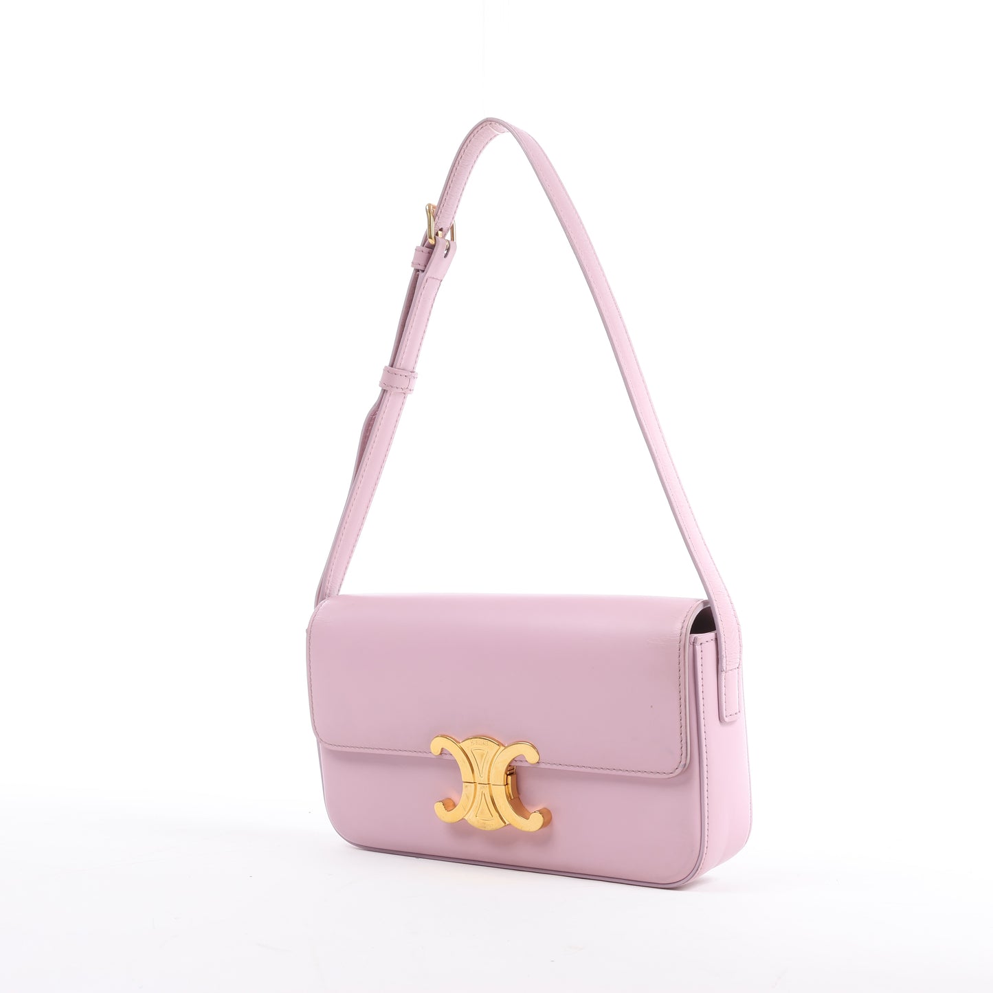 Petit sac à bandoulière en cuir lisse Celine Triomphe rose