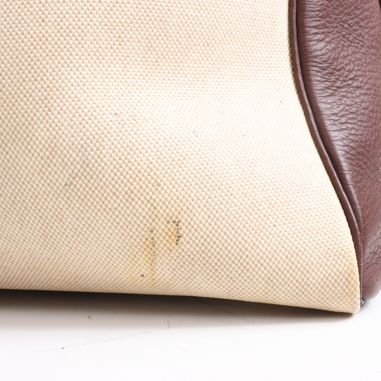 HERMES Victoria 43 Taurillon x Toile Travel Bag in Brown x Beige
