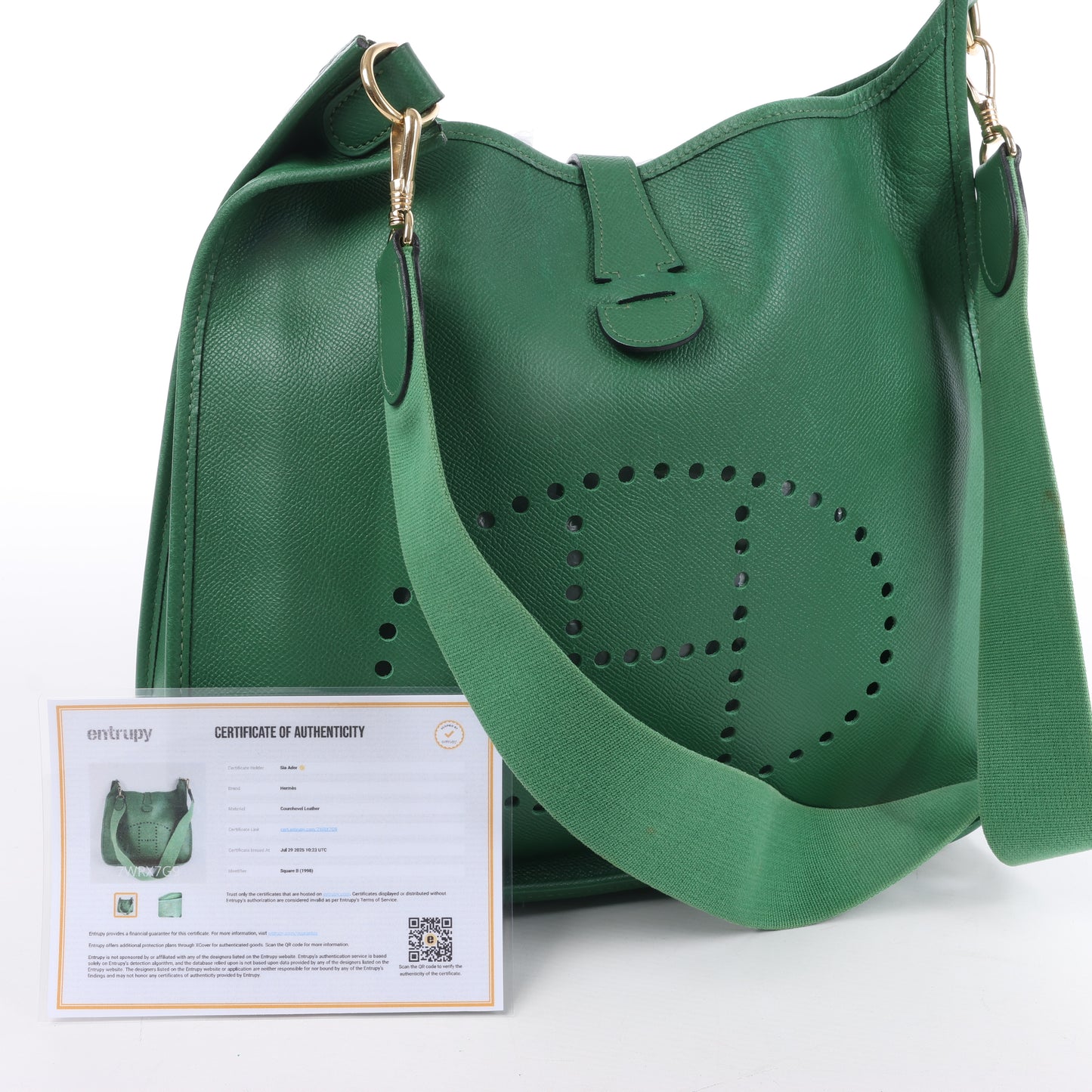 Hermès Evelyne 1 33 GM Cushbell Vert bengale Garnitures en métal doré □B: 1998