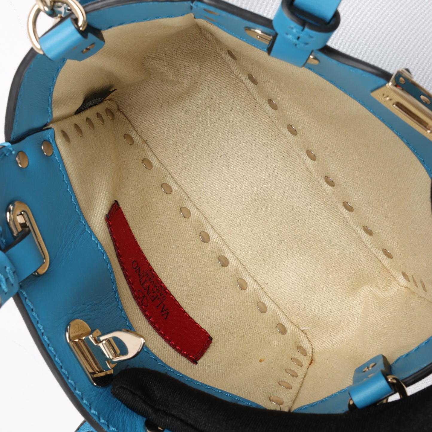 Valentino Garavani – Rockstud Mini-2-Wege-Handtasche aus blauem Leder
