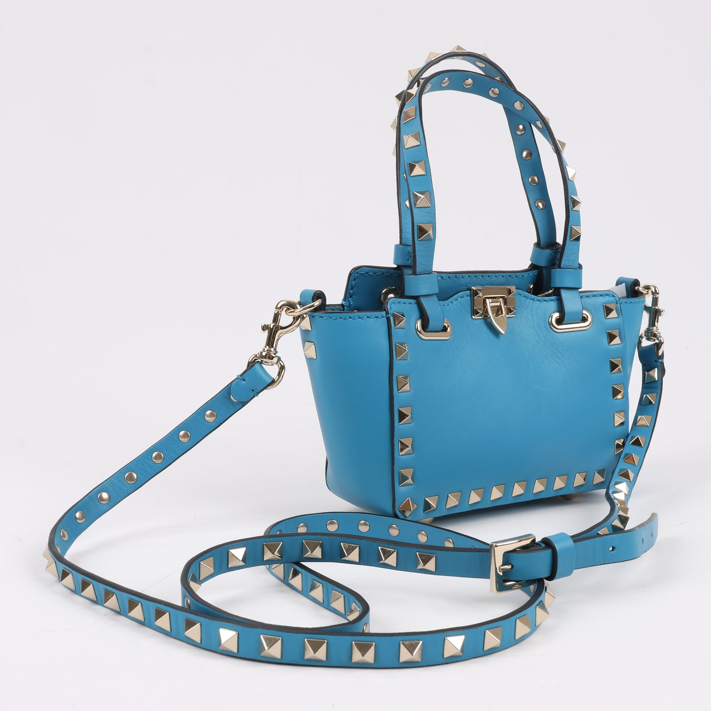 Valentino Garavani – Rockstud Mini-2-Wege-Handtasche aus blauem Leder