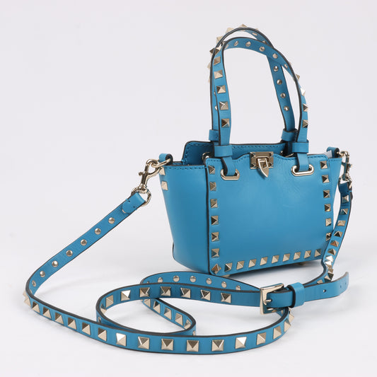 Valentino Garavani Rockstud Mini Leather 2Way Handbag in Blue