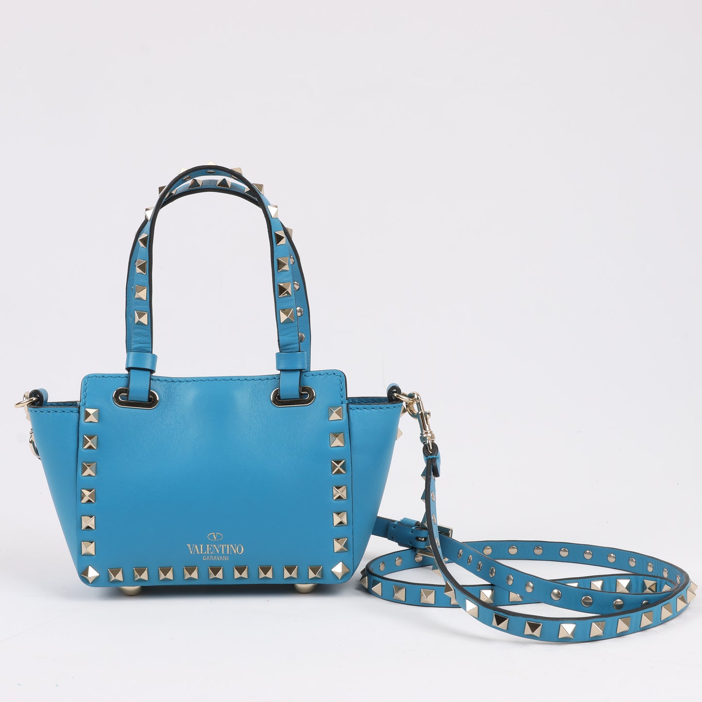 Valentino Garavani – Rockstud Mini-2-Wege-Handtasche aus blauem Leder