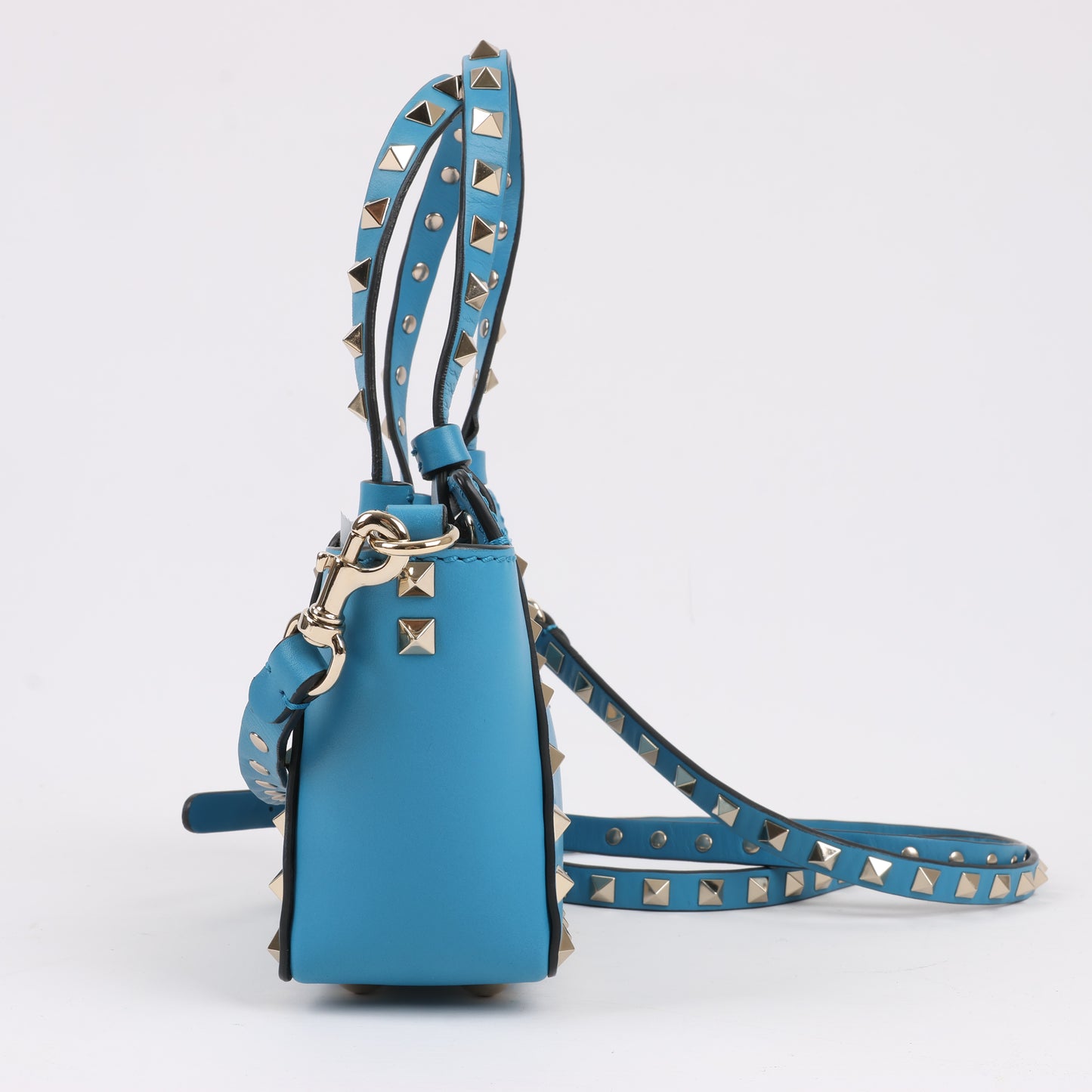 Valentino Garavani – Rockstud Mini-2-Wege-Handtasche aus blauem Leder