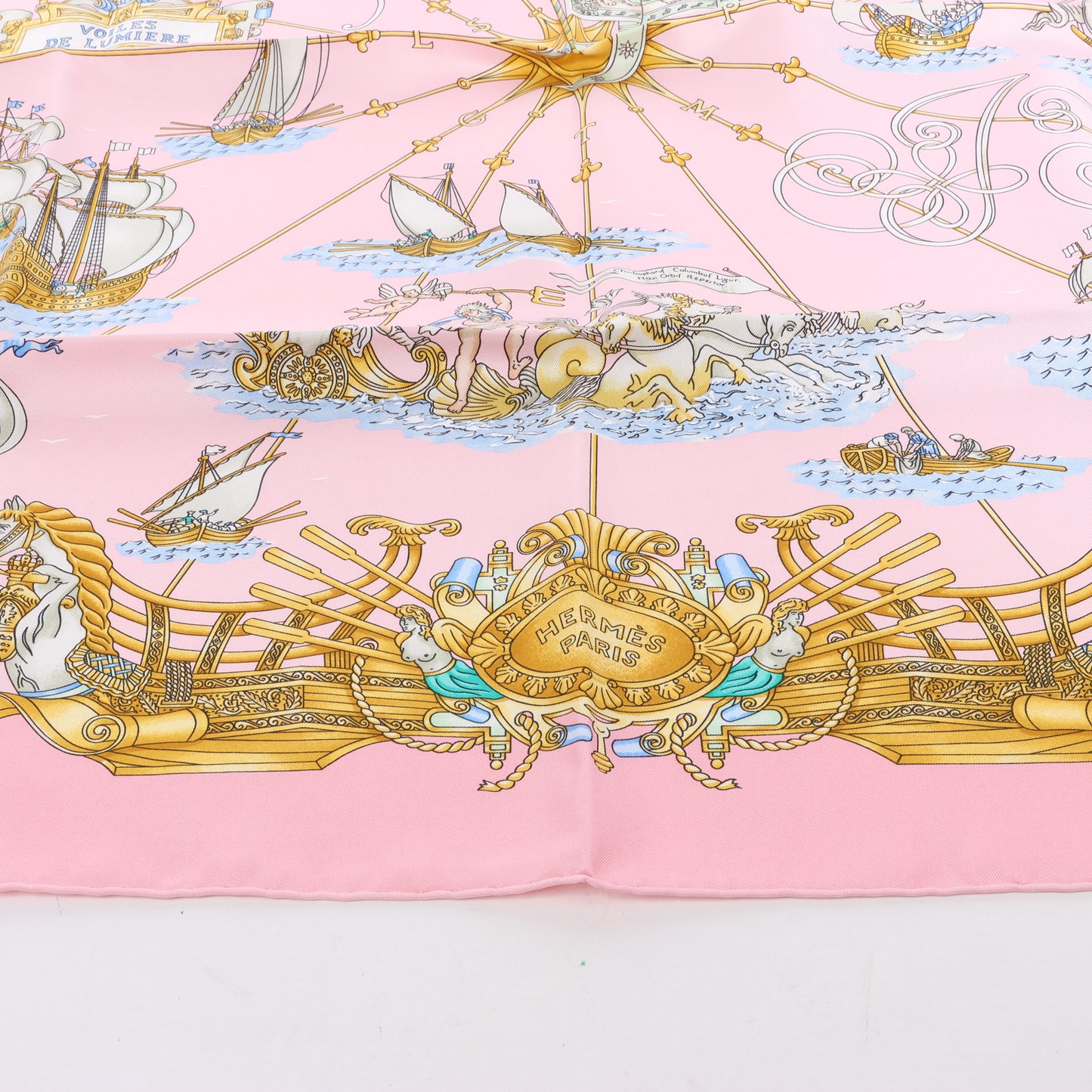 Hermes Carré 90 "VOILES DE LUMIERE" Silk handkerchief in Pink