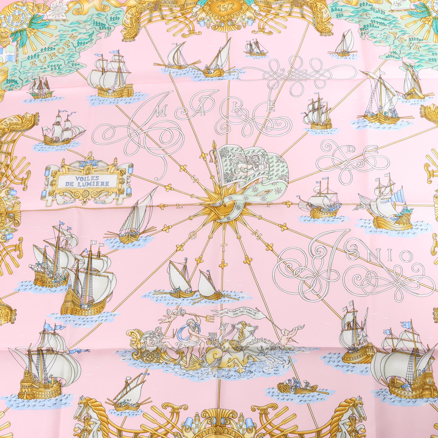 Hermes Carré 90 "VOILES DE LUMIERE" Silk handkerchief in Pink