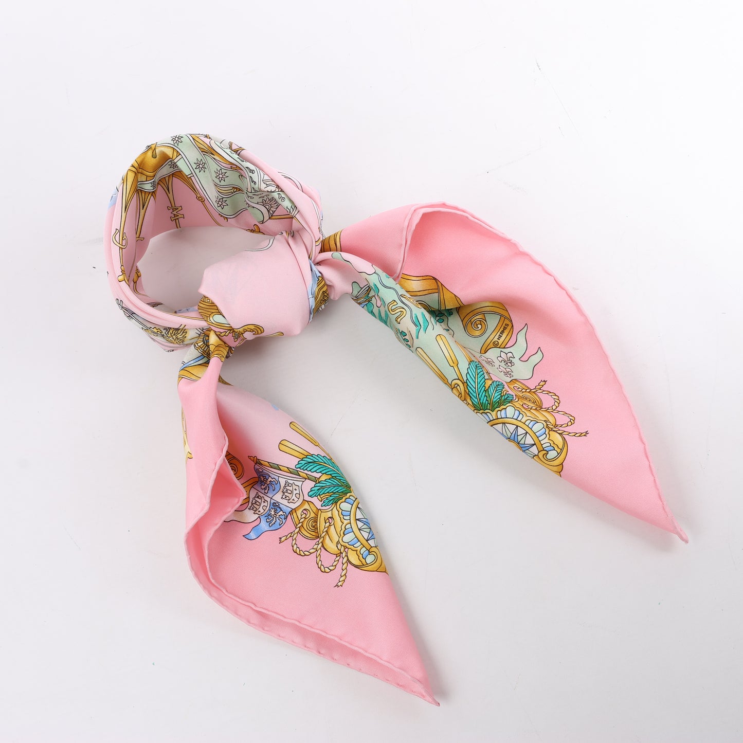 Hermes Carré 90 "VOILES DE LUMIERE" Silk handkerchief in Pink
