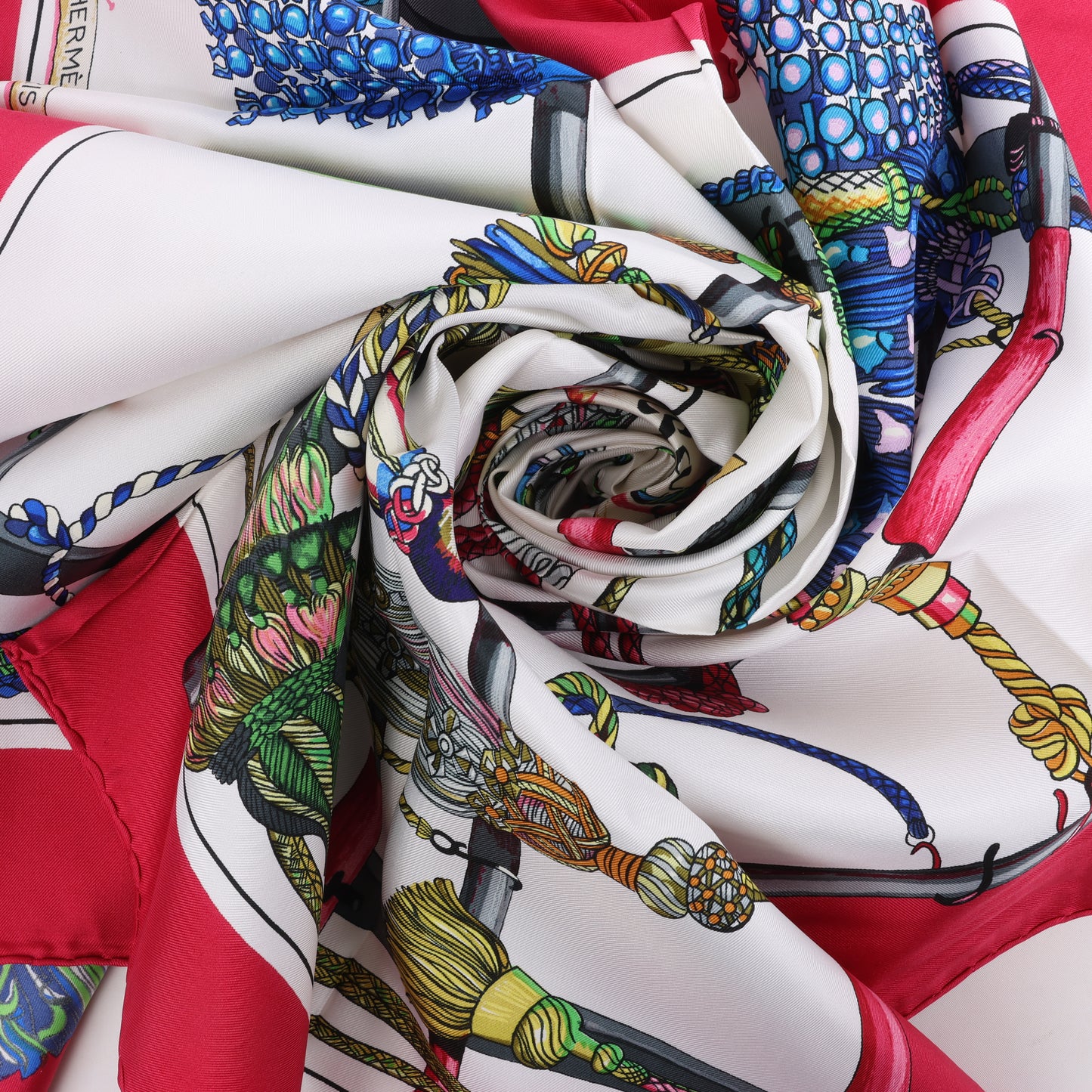 Hermes Carré 90 "PASEMENTERIE " Silk handkerchief in Red