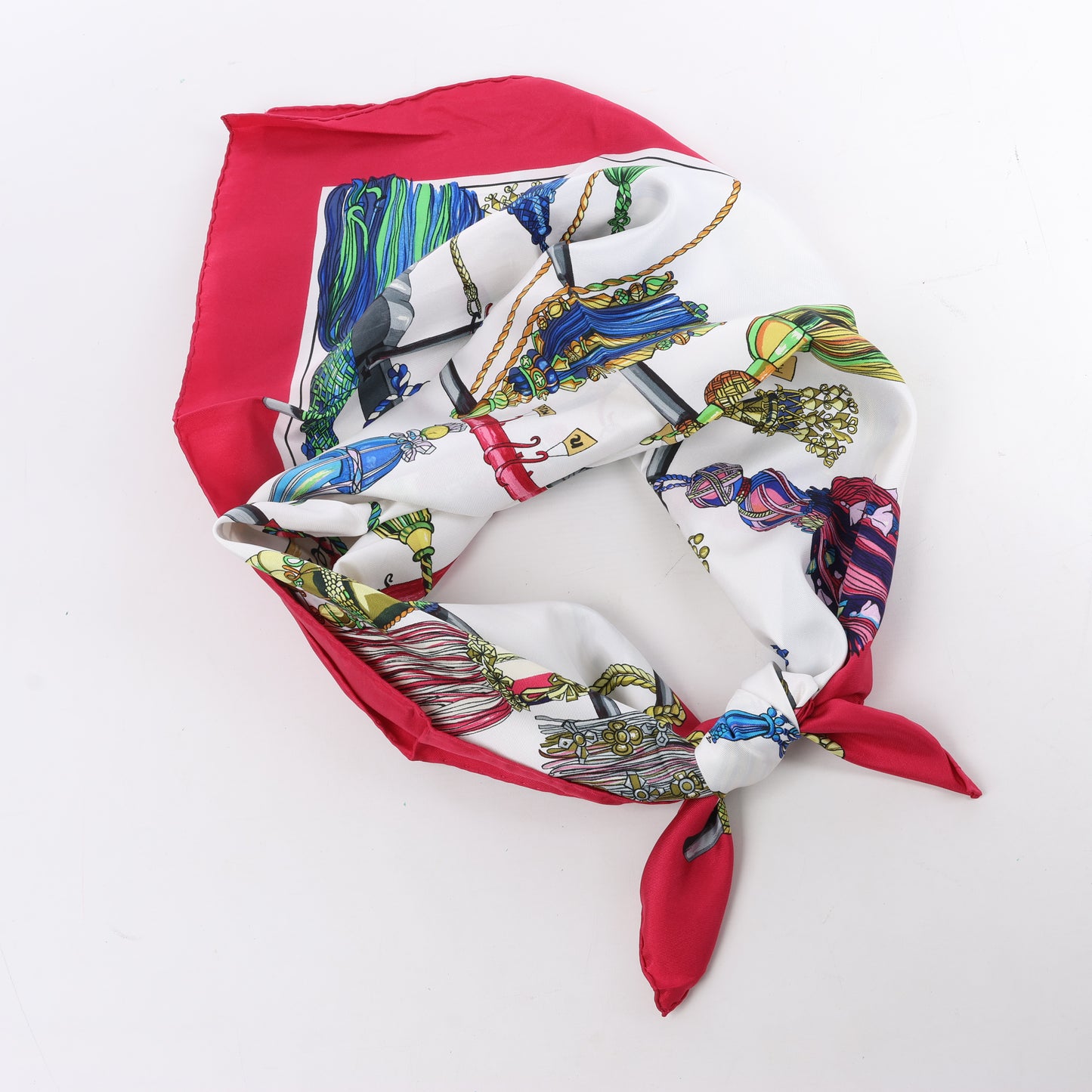 Hermes Carré 90 "PASEMENTERIE " Silk handkerchief in Red