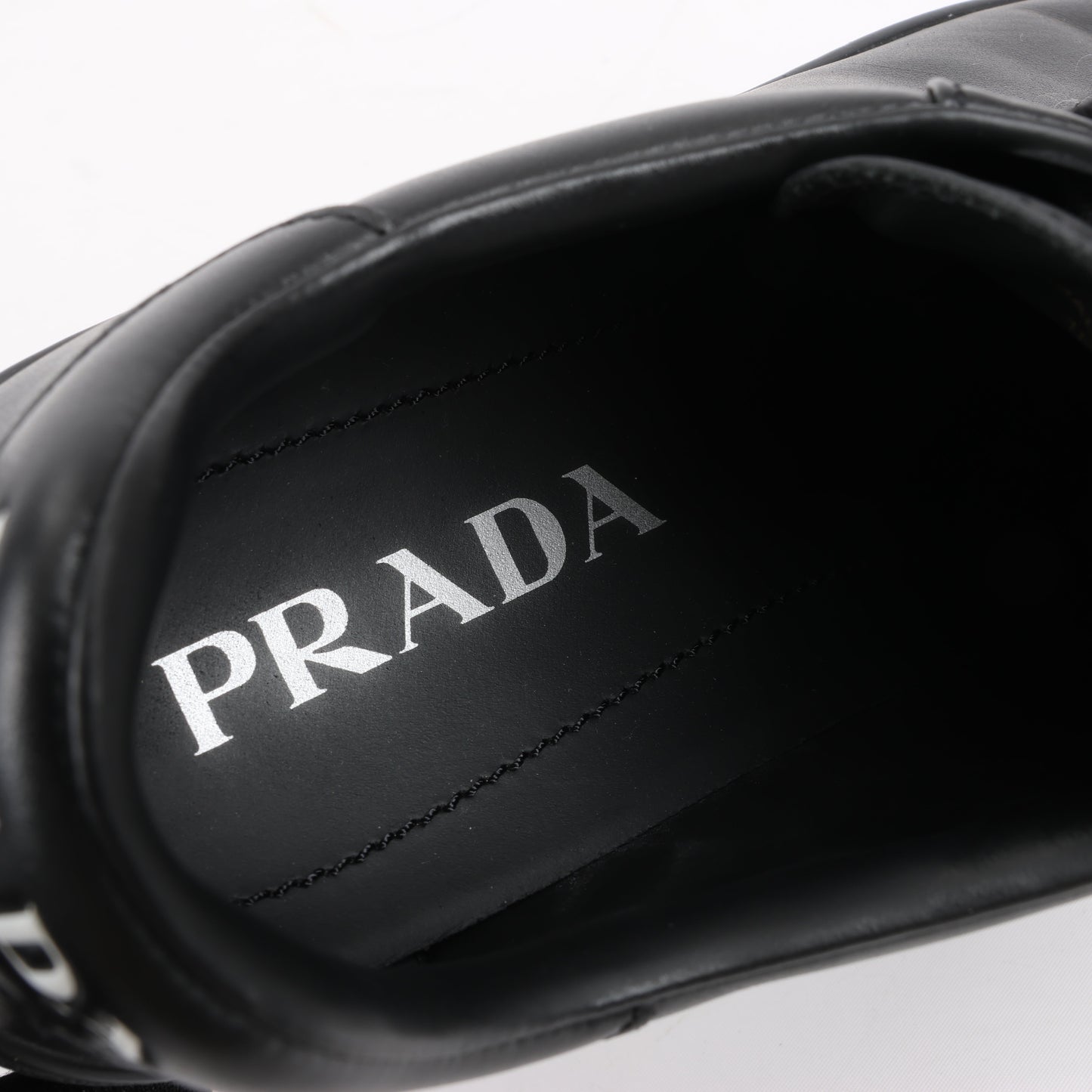 PRADA Logo Leather Sneakers in Black × White 1E282N, Size 37.5 EU