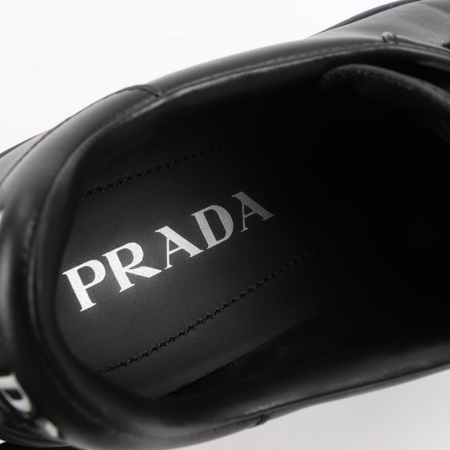 PRADA Logo Leather Sneakers in Black × White 1E282N, Size 37.5 EU